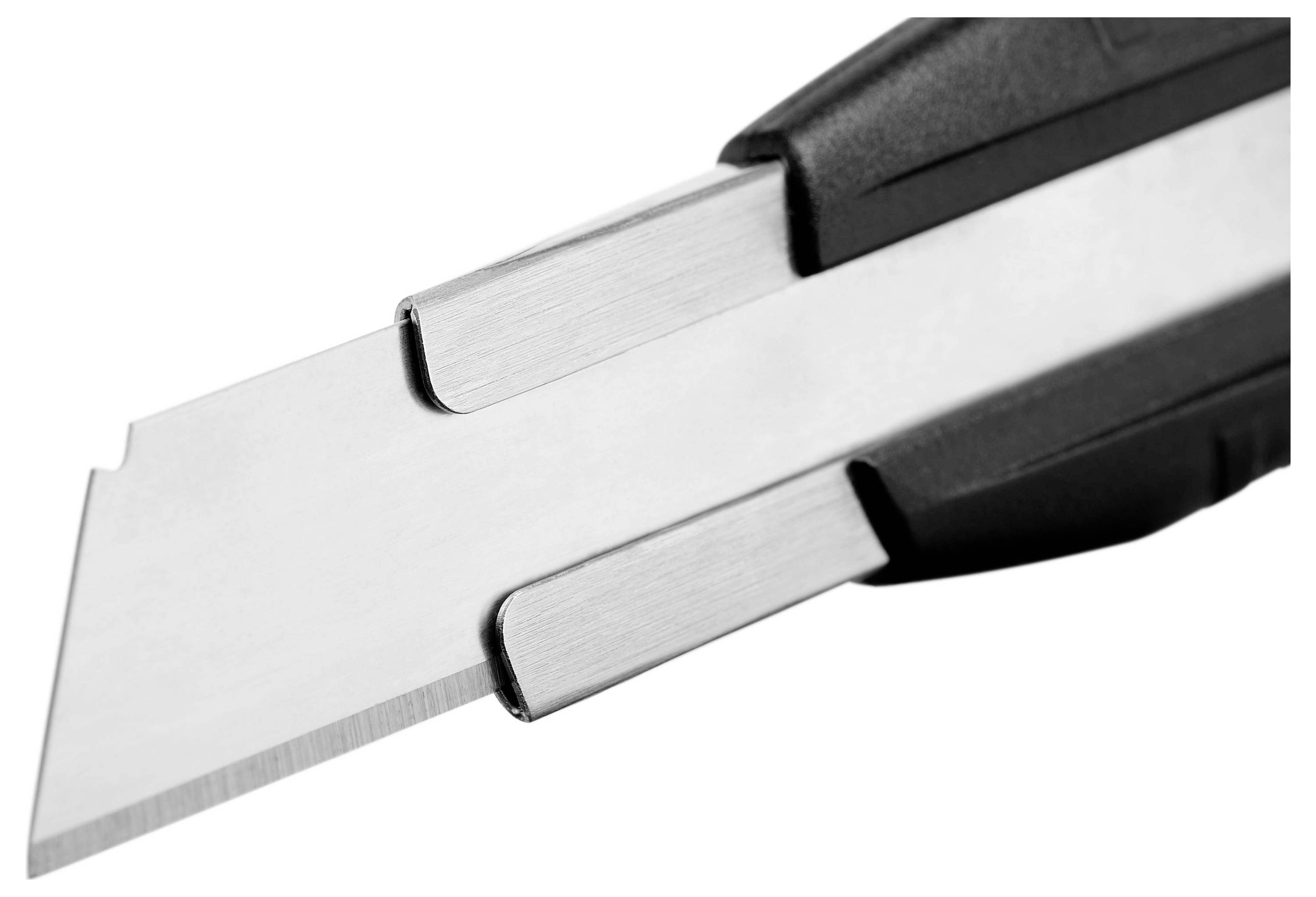A close-up of a craft knife with a sharp, extended blade used for precision cutting.