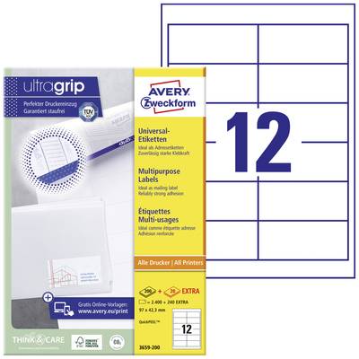 Avery-Zweckform 3659-200 All-purpose labels 97 x 42.3 mm Paper White 2640 pc(s) Permanent adhesive Inkjet printer, Laser