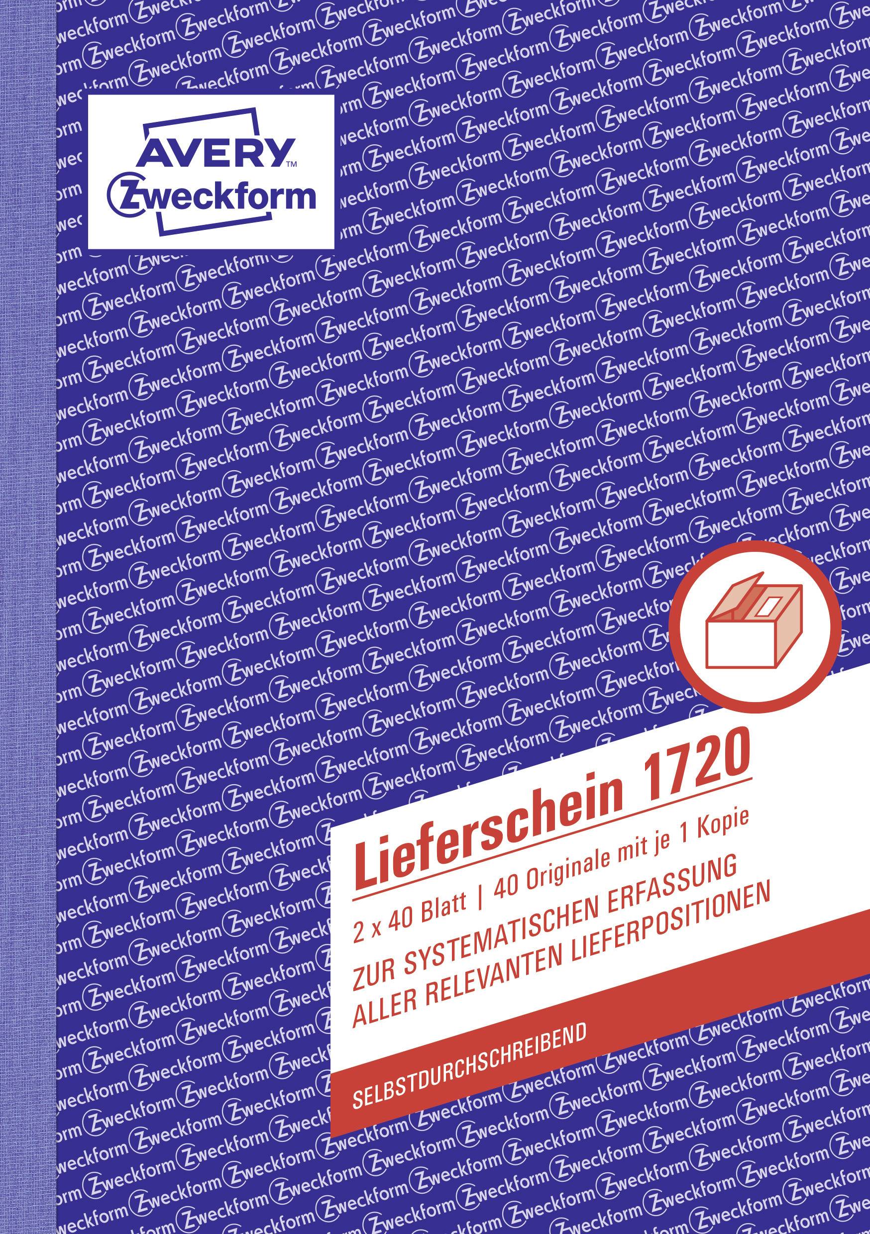 'Delivery Note 1720' Form pad with 2 x 40 sheets for systematic recording of delivery items, self-copying.