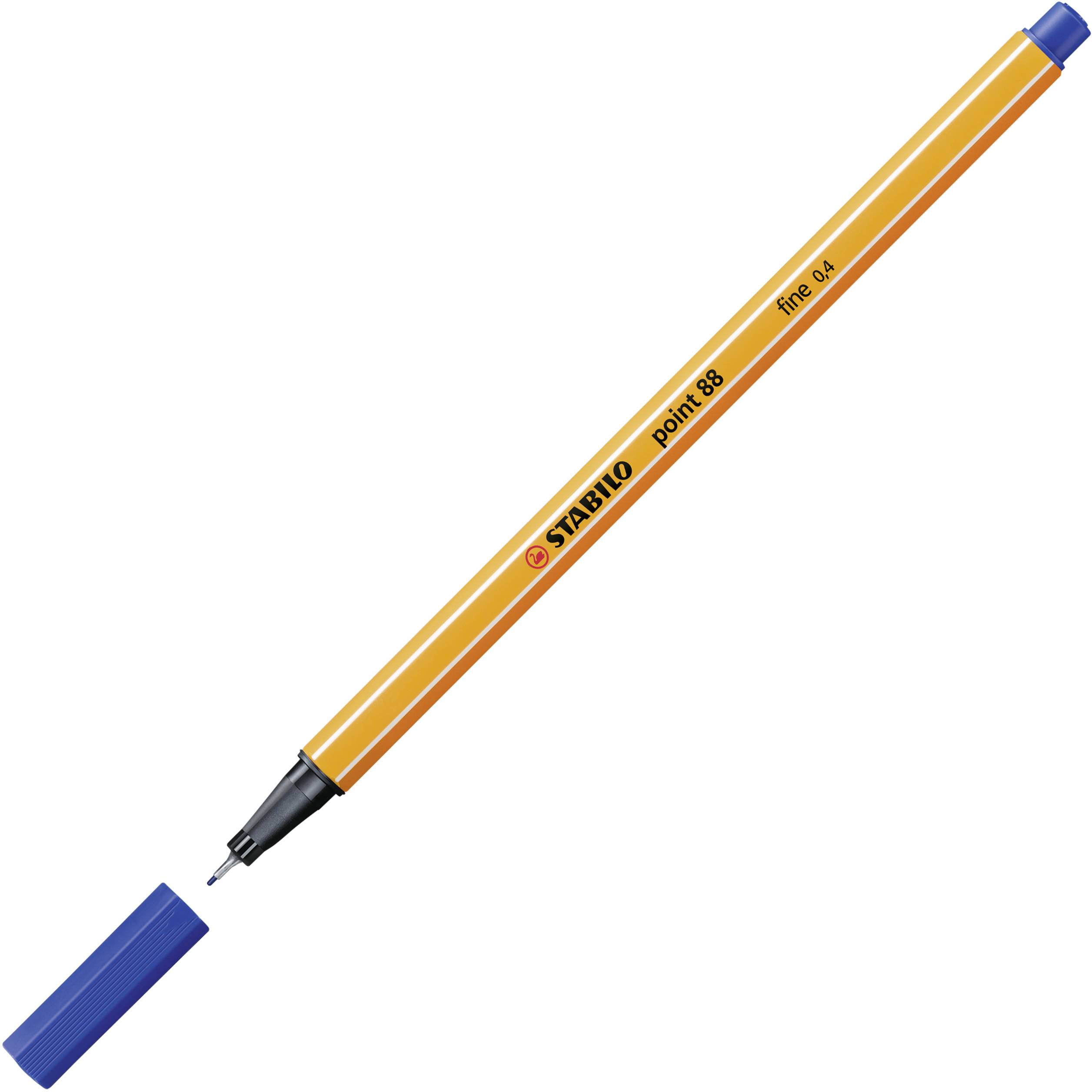 An orange Stabilo fineliner with a removed blue cap, model 'point 88'.