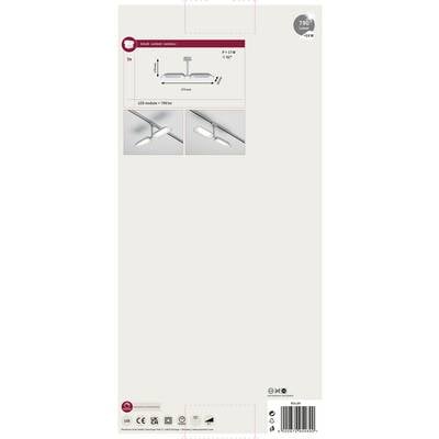 Packaging for a ceiling light with LED module, 37W, showing installation diagram and two application examples.