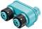 A blue electrical connector with two black end caps. Used for secure connection of cables or wires in electrical installations.