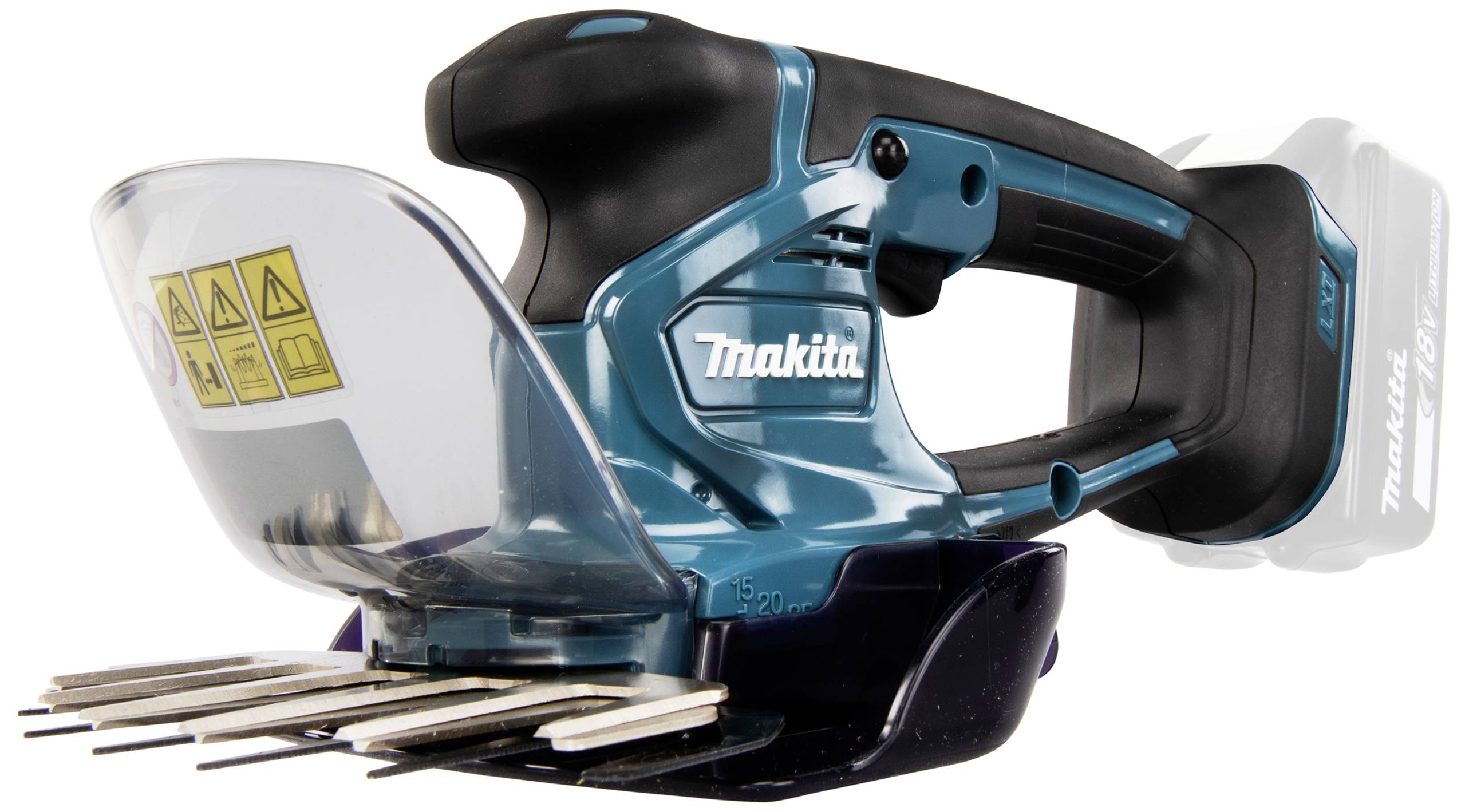 An electric universal cutter with a black handle and a transparent guard, suitable for cutting various materials.