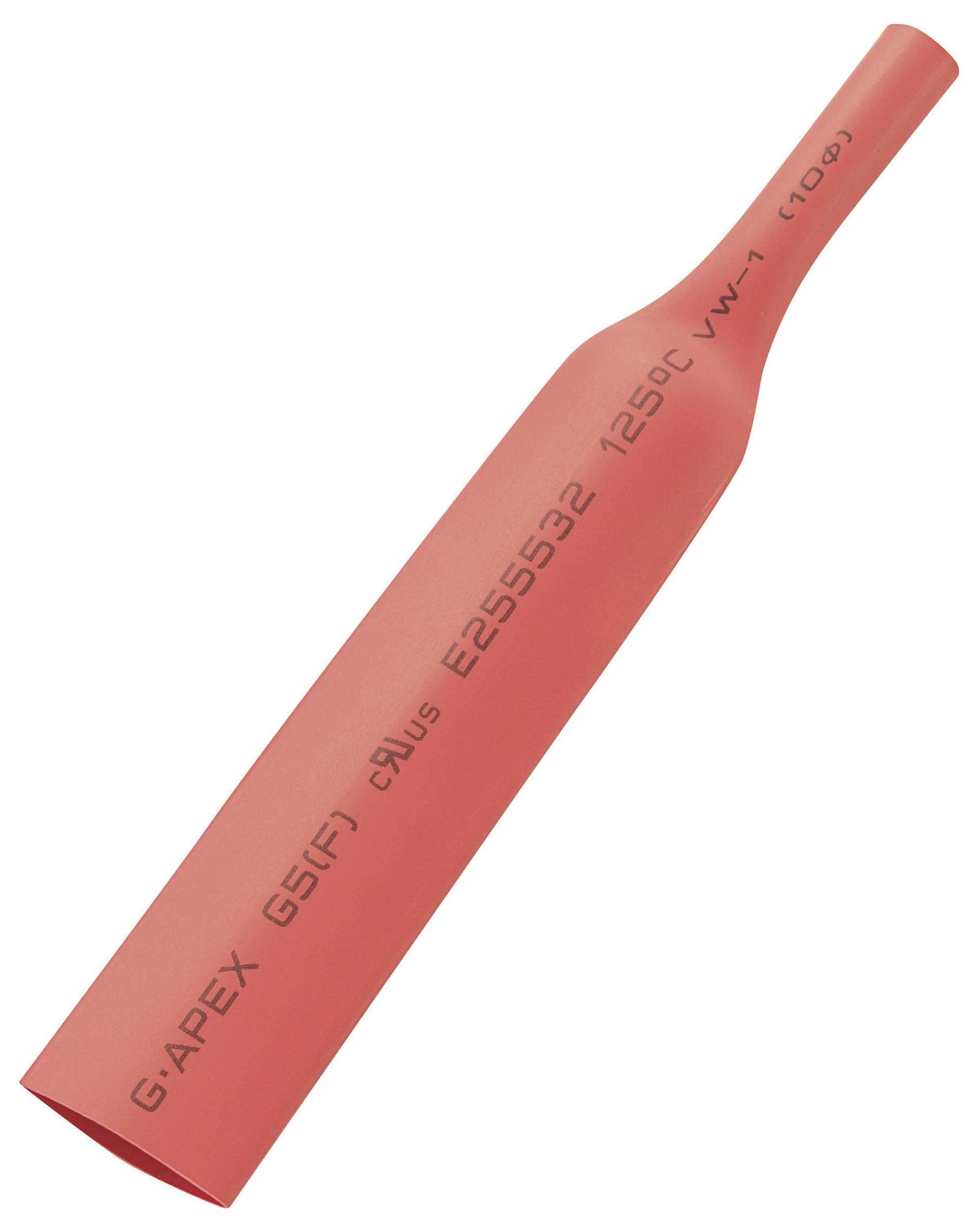 Red heat shrink tubing marked 'G-APEX GSFP' and specifications, typically used for insulation in electrical applications.