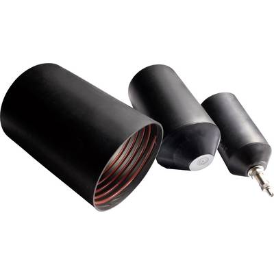 Three black rubber bungs in various sizes for pipe sealing. The one on the right contains a valve for compressed air filling.