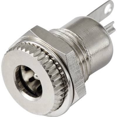 A silver metal switch with a ribbed edge and two connection pins, suitable for installation in electronic devices.