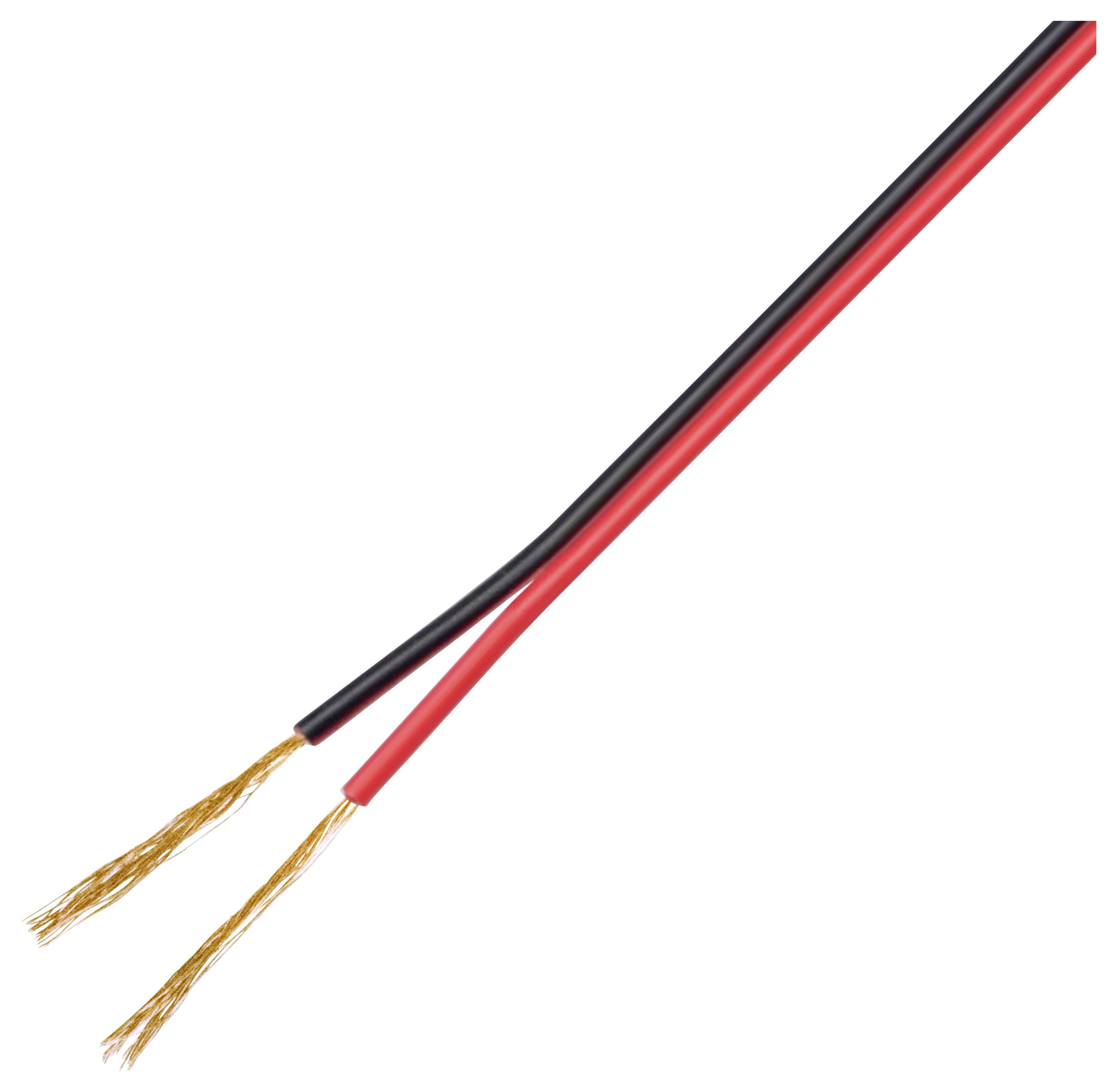 Red and black electrical wires with stripped ends, suitable for wiring or repairing electrical connections.