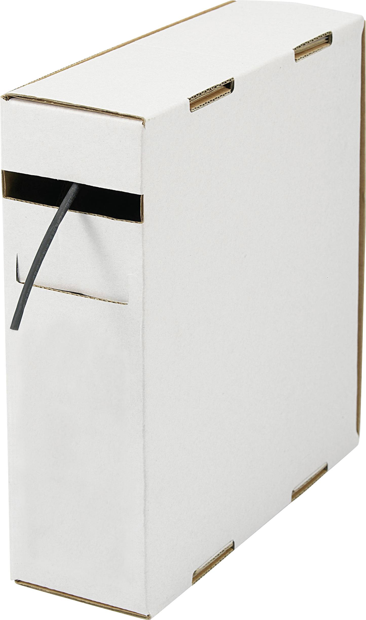 Plain white archival storage box with a black pull tab and metal fasteners, shown closed in three-quarter view.