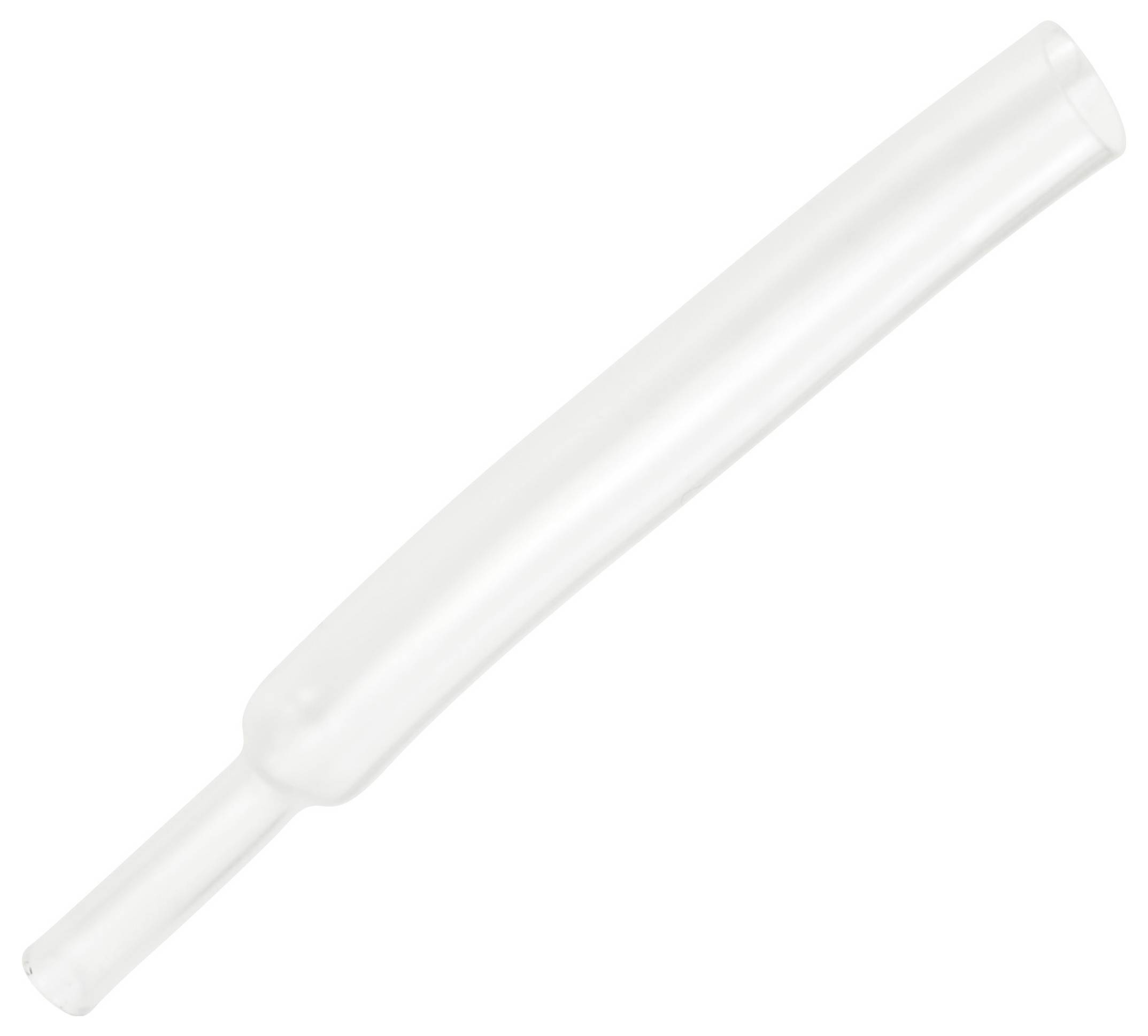 A transparent glass tube with smooth, cylindrical shape and tapered ends, likely used for laboratory or scientific purposes.