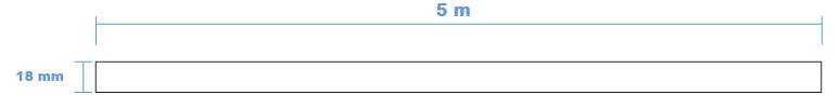 A blue line indicates a length of 5 meters above a gray rectangular block labeled 18 mm in height, showcasing scale comparison.