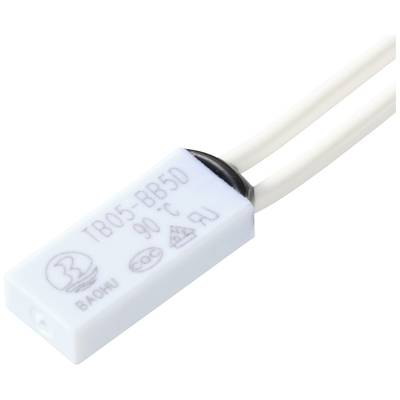 A rectangular white temperature switch with two white cables, printed with 'TB05-BB5D 90°C'.