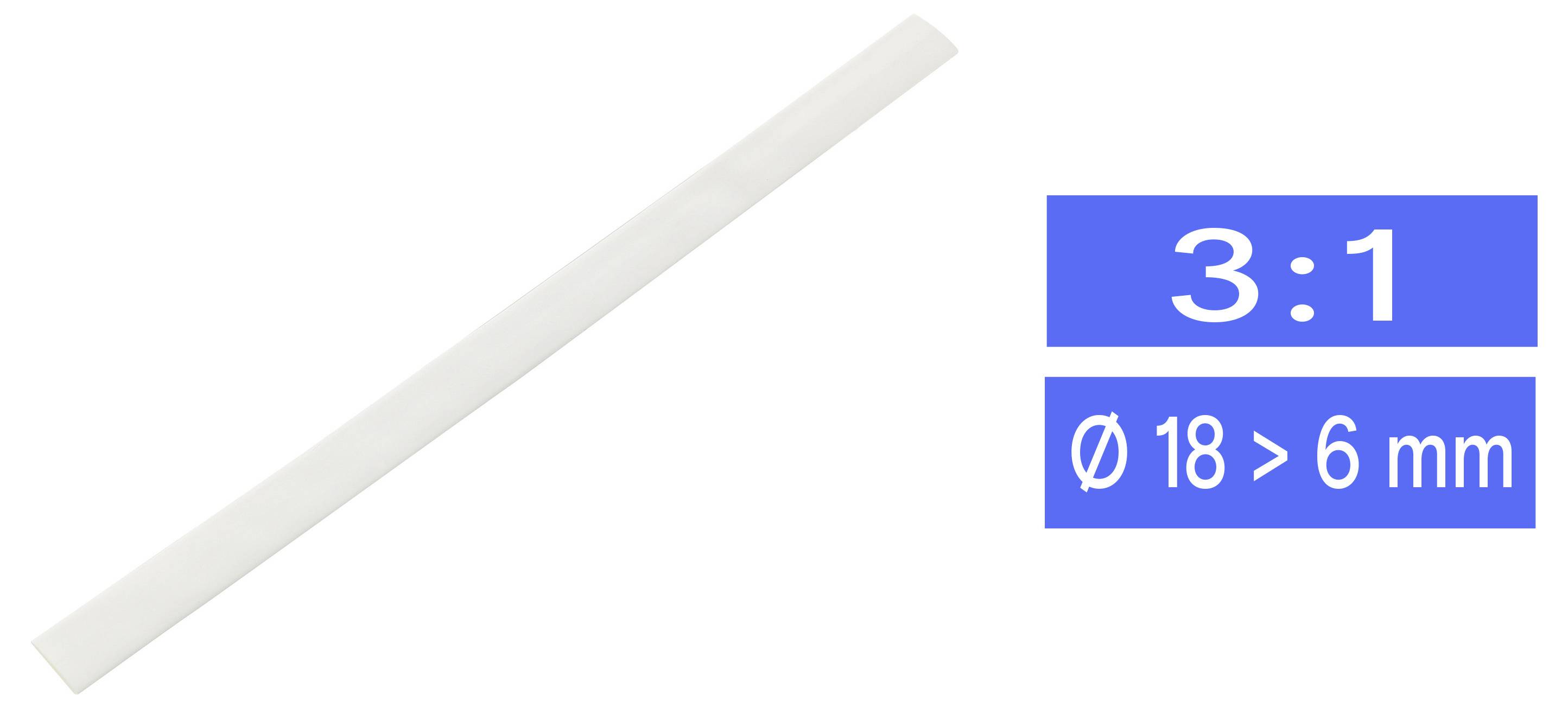 TRU COMPONENTS 1570716 Heatshrink w/o adhesive White 18 mm 6 mm Shrinkage:3:1 Sold per metre-0
