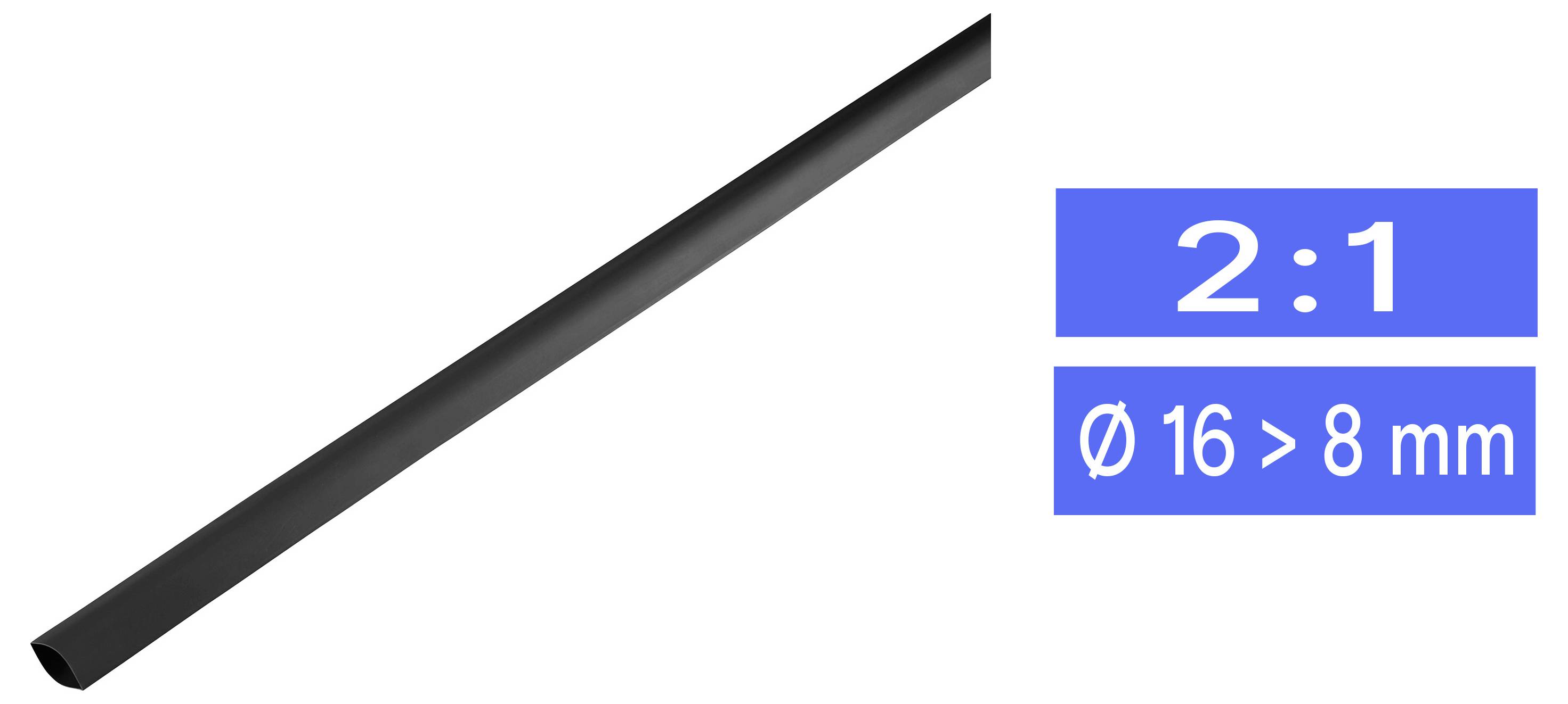 TRU COMPONENTS 1225519 Heatshrink w/o adhesive Black 16.70 mm 8 mm Shrinkage:2:1 Sold per metre-0