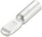 Silver cable lug with a flat connection section for joining electrical cables.