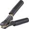 A black crocodile clip with an insulated handle for transferring electrical current, typically used for car batteries.