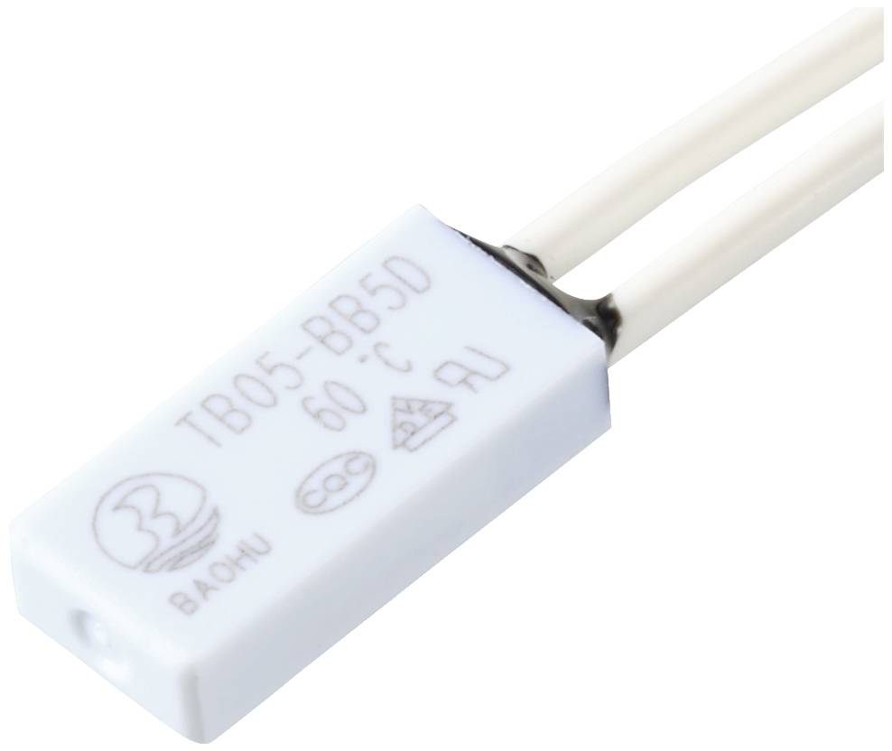 A white temperature switch with the marking 'TB05-BB5D 60 °C'. Used for temperature control and safety in devices.