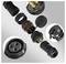 Exploded view of a waterproof electrical connector showing various components such as pins, casing, and seals, emphasizing assembly.