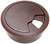 A round, brown plastic cable grommet with a removable cover and cable opening on the side.