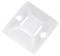 A white plastic adhesive cable tie mount with two screw holes, designed for securing cables to a surface.