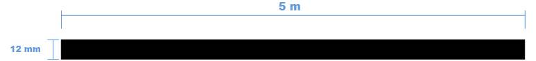 A black rectangle labeled as 5 meters long and 12 millimeters high.