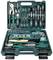 Green toolbox with various tools such as screwdrivers, pliers, spirit level and spanners. Perfect for DIY enthusiasts.