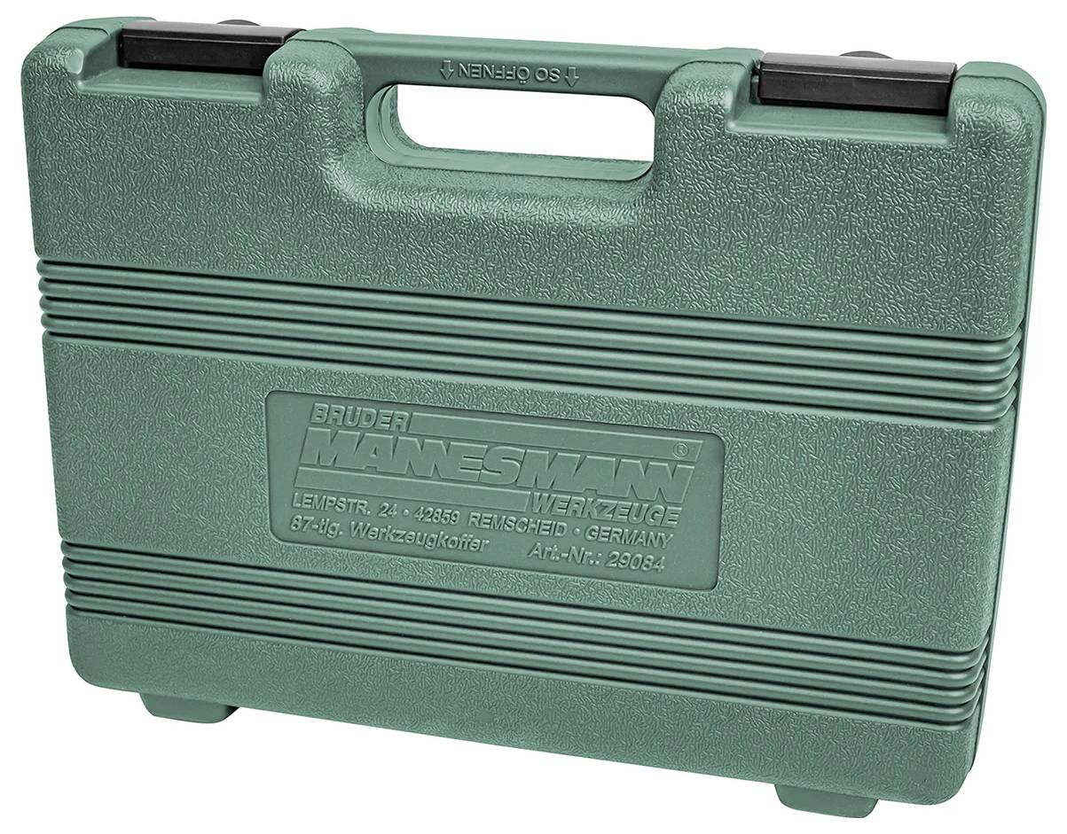 Green tool case with handle, inscription 'Brüder Mannesmann Tools'.