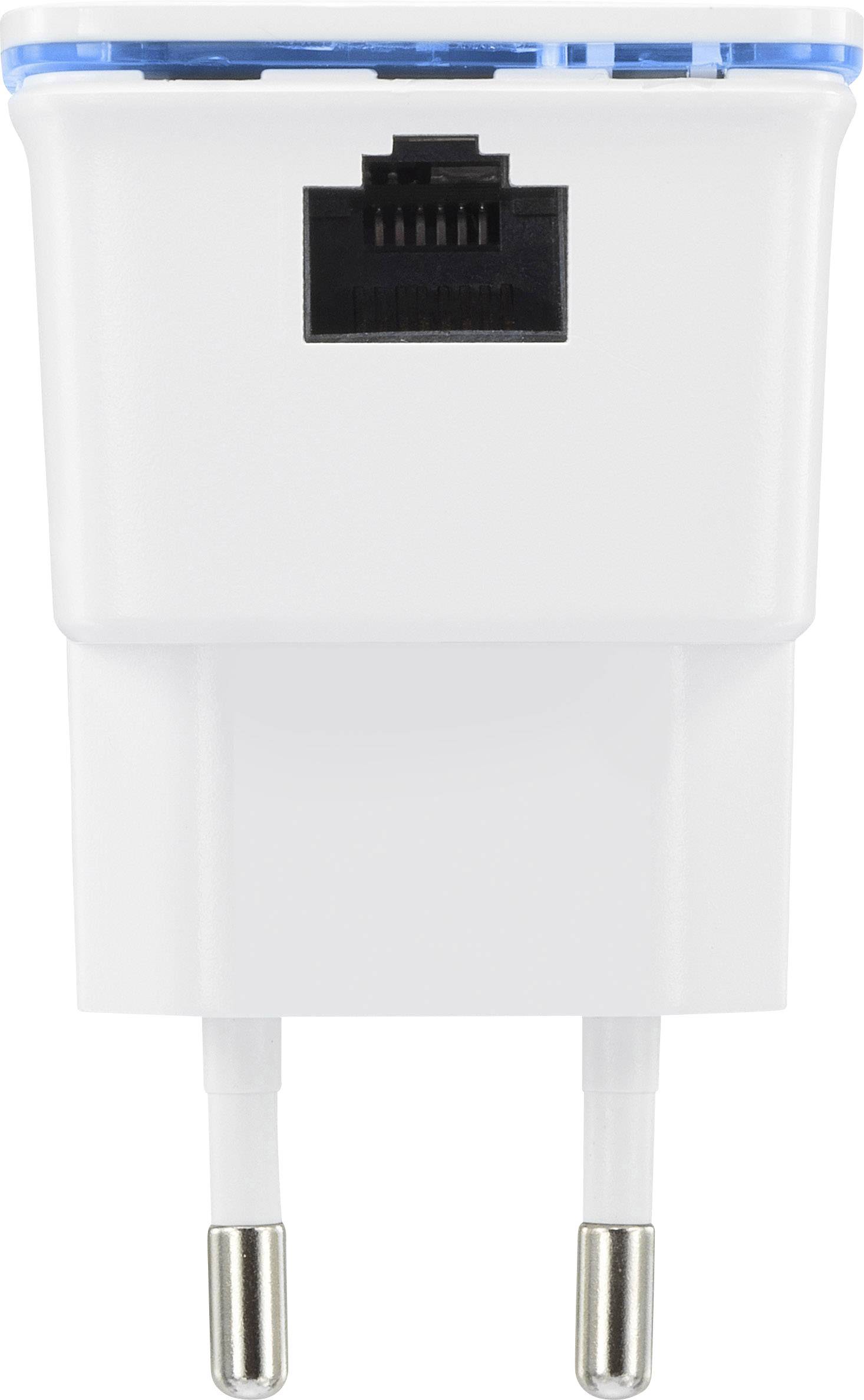 White network adapter with Ethernet port and EU plug, suitable for data and power connections.