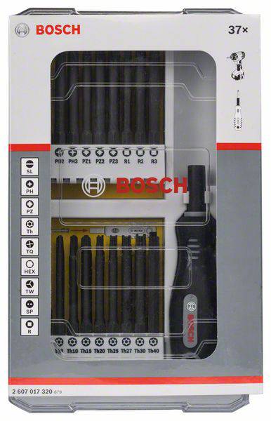 Bosch Accessories Bosch Power Tools 2607017320 Bit set 37-piece Slot, Phillips, Pozidriv, Star TH, Tri-Wing, Spanner, Sq-1