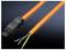 'Orange cable strand with three open ends: brown, blue and green-yellow, and a black plug, marked with L and N.'