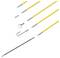 Cable pulling aid set with yellow rods and various attachments for cable installation, including hooks and eyelets.