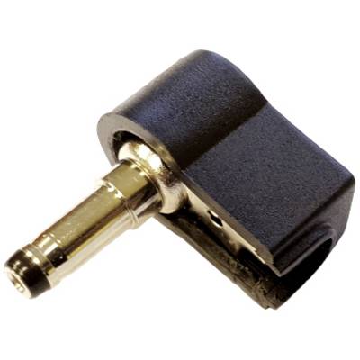 Black angle adapter with 3.5mm jack plug, suitable for connecting audio cables to save space or in hard-to-reach areas.