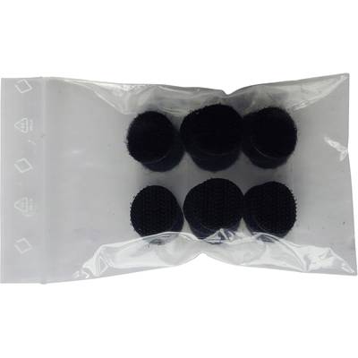 Transparent plastic bag containing six black, round fabric cushions, which can be used for furniture protection or other household purposes.