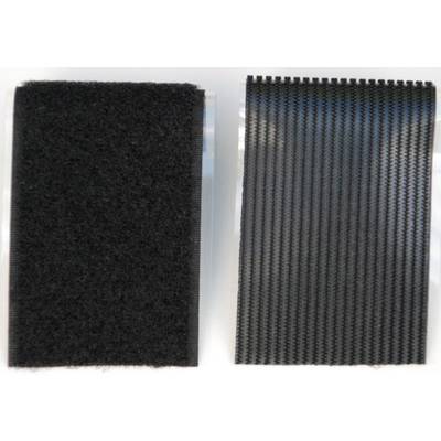 Two materials side by side: on the left a black, fluffy textile, on the right a black material with a fine grooved structure.