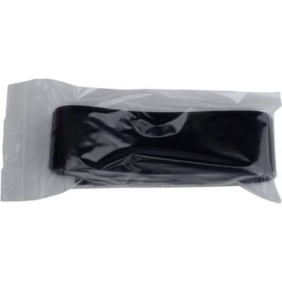 A roll of black adhesive tape in a transparent plastic packaging.