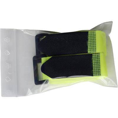 Two black and neon yellow hook and loop fasteners in a transparent plastic bag, suitable for bundling or securing items.