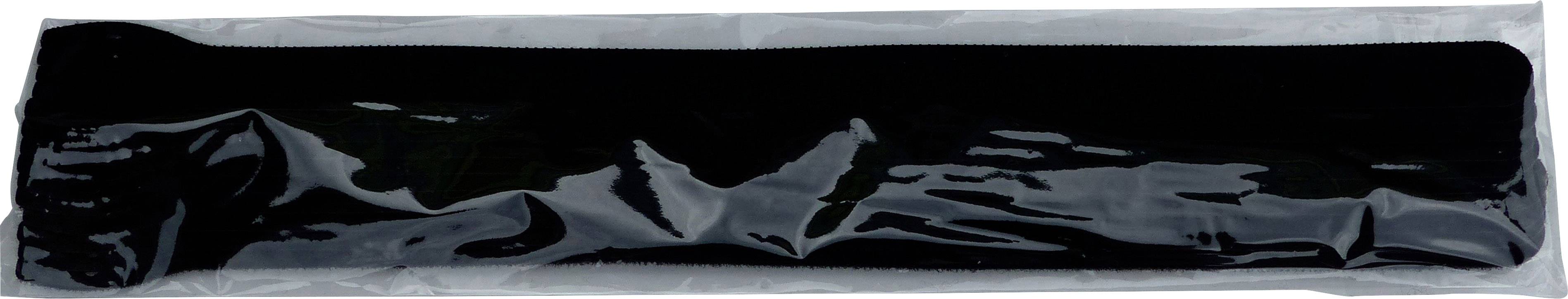 A black, rectangular piece of fabric in a transparent plastic packaging.