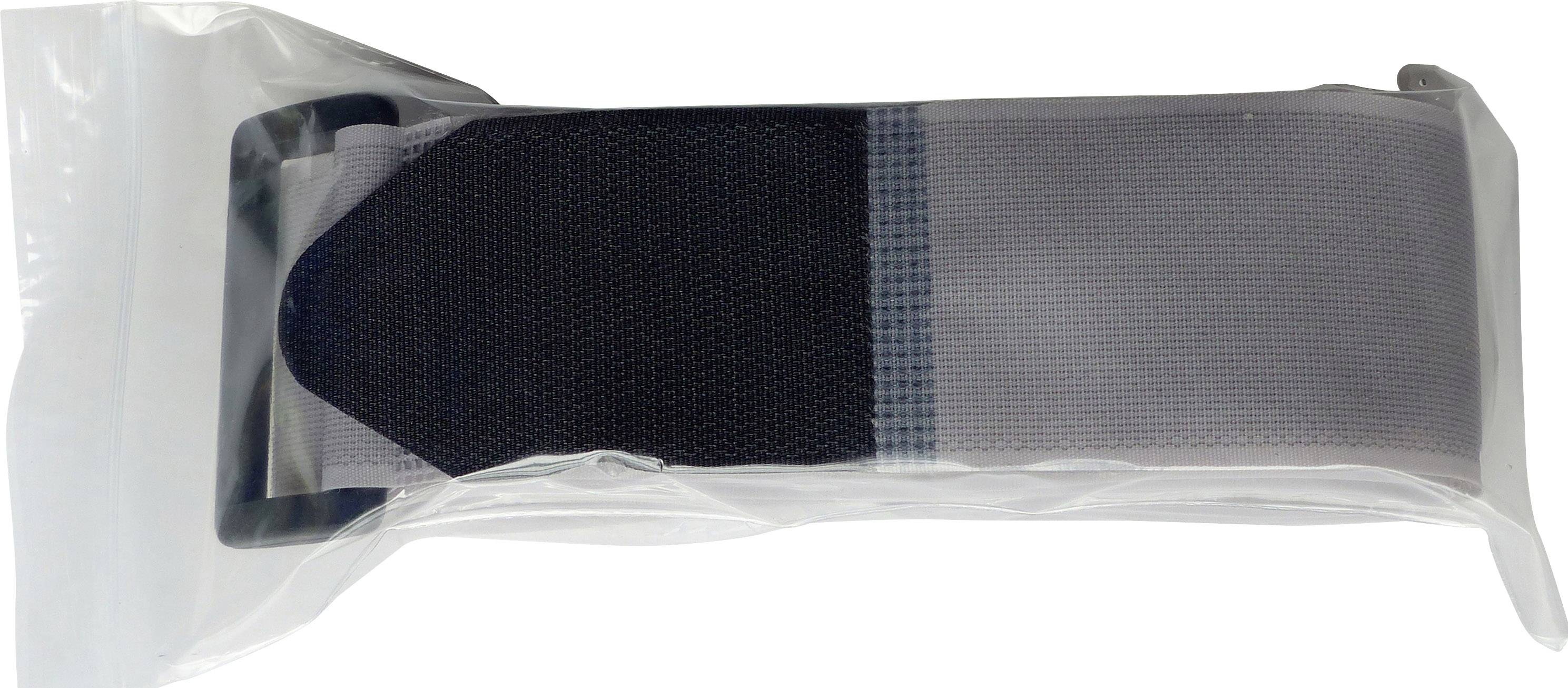 Grey packed tape with a black section in a plastic packaging, possibly an accessory or a strap.