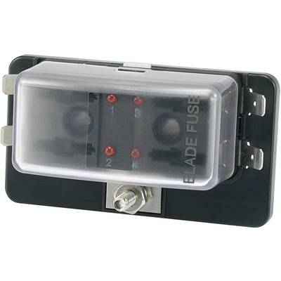 A rectangular fuse holder with a transparent cover. It displays two red indicator lights and bears the inscription 'ELADE FUSE'.