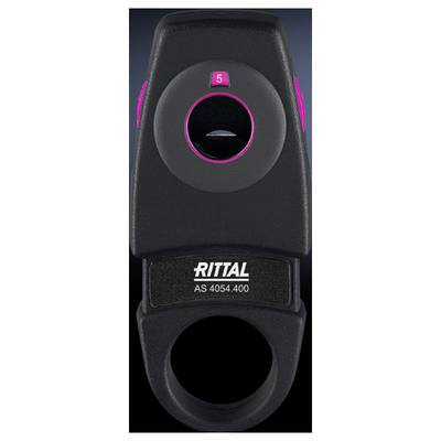 Black padlock with pink accents and Rittal logo, model number 'AS 4054.400', suitable for security applications.
