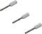 Three isolated metal cable end ferrules with white plastic sleeves, arranged diagonally.