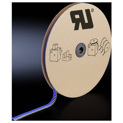 Large round reel with blue-black ribbon, printed with symbols for machinery and products.