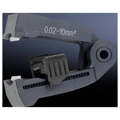 Pictured is a wire stripping tool with an adjustable blade range of 0.02 to 10 mm², suitable for precision work.