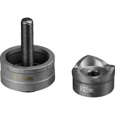 Two circular metal components with the inscription 'Ø 32.5 mm', one with a threaded rod, the other with a central bore, against a white background.
