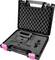Black hard-shell case with pink locks, containing specifically shaped foam inserts for secure tool storage.