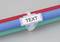 Three pipes of different colours (red, blue, green) are labelled with a white label reading 'TEXT'.