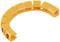 Orange cable markers in a curved shape, consisting of multiple individual parts with letters or numbers for cable organisation.