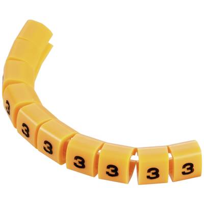 A curved line of orange cable markers, all printed with the number '3'.