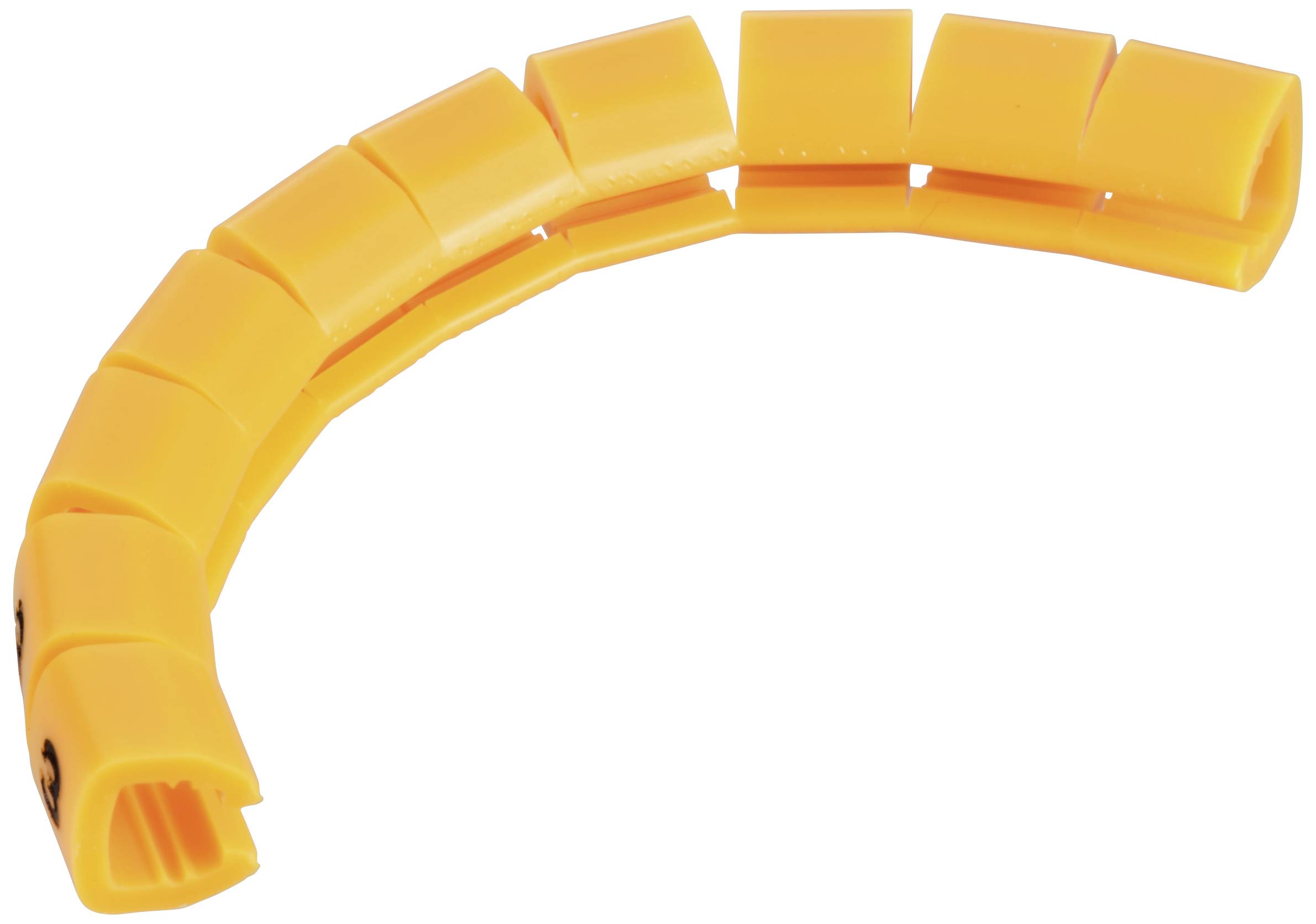 An orange, flexible plastic segment that looks like a protective or routing channel for cables.