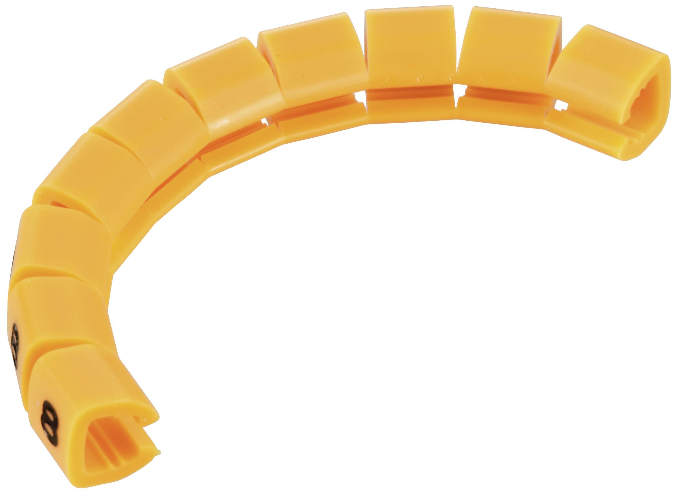 Orange cable markers in a curved arrangement.