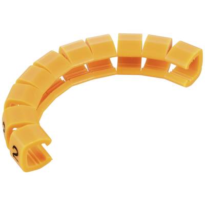 Orange curved cable markers with numbered compartments for cable organisation.